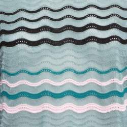 Pre Owned M Missoni Blue/Multicolor Patterned Knit Round Neck Top S