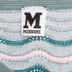Pre Owned M Missoni Blue/Multicolor Patterned Knit Round Neck Top S