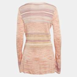 مملوكة مسبقًا M Missoni Pink Stripe Knit Button Front Cardigan M