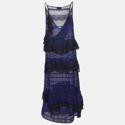 Pre Owned Missoni Blue/Black Lurex Knit Ruffled Sleeveless Dress M
