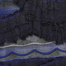 Pre Owned Missoni Blue/Black Lurex Knit Ruffled Sleeveless Dress M