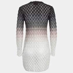  Missoni Black/White Perforated Lurex Knit Button Front Long Cardigan S