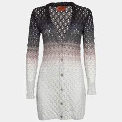  Missoni Black/White Perforated Lurex Knit Button Front Long Cardigan S