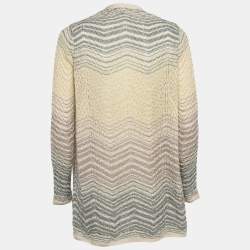 مملوكة مسبقًا M Missoni Beige Pinhole/Wave Patterned Knit Cardigan M