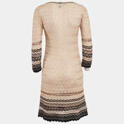 مملوكة مسبقًا M Missoni Beige Patterned Knit Round Neck Mini Dress M