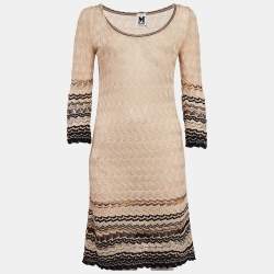 مملوكة مسبقًا M Missoni Beige Patterned Knit Round Neck Mini Dress M