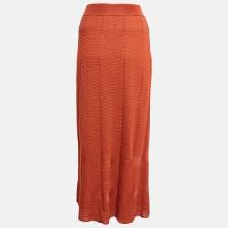 Pre Owned M Missoni Rust Orange Patterned Knit Maxi Skirt M