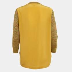 Pre Owned M Missoni Yellow Stripe Knit and Silk Buttoned Cardigan M