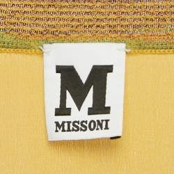 Pre Owned M Missoni Yellow Stripe Knit and Silk Buttoned Cardigan M