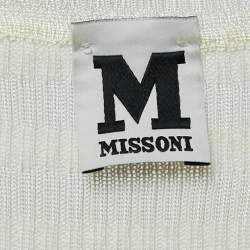 Pre Owned M Missoni Ivory White Chevron Pattern Knit Sleeveless Maxi Dress L