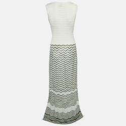 Pre Owned M Missoni Ivory White Chevron Pattern Knit Sleeveless Maxi Dress L