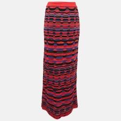 Pre Owned M Missoni Red Patterned Knit Maxi Skirt S