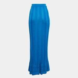 Pre Owned M Missoni Blue Stripe Pattern Knit Maxi Skirt M