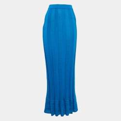 Pre Owned M Missoni Blue Stripe Pattern Knit Maxi Skirt M