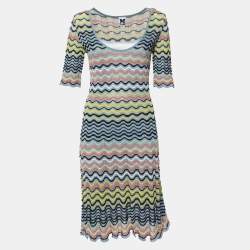 M Missoni Grey/Multicolor Wave Patterned Lurex Knit Dress M