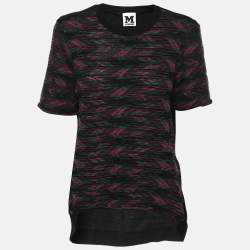 Pre Owned M Missoni Black/Purple Cotton Crew Neck Top M