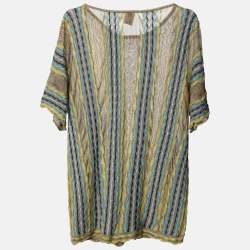 Pre Owned M Missoni Grey/Yellow Knit Fabric Top M