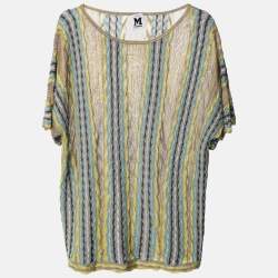 Pre Owned M Missoni Grey/Yellow Knit Fabric Top M