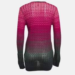 مملوكة مسبقًا M Missoni Pink Chevron Pointelle Knit Button Front Cardigan M