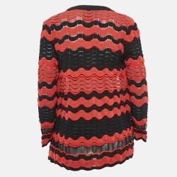 Pre Owned M Missoni Red/Black Patterned Knit Open Front Cardigan S