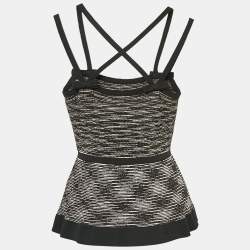 Pre Owned M Missoni Black/White Stripe Lurex Knit Bow Detail Strappy Top M