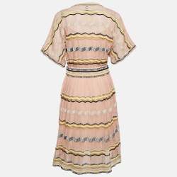 Pre Owned M Missoni Pink Patterned Knit V-Neck Short Dress M