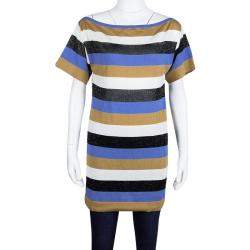Pre Owned M Missoni Colorblock Striped Knit Strip Back Detail Top M