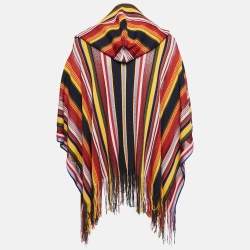 Pre Owned M Missoni Multicolor Wool Blend Knit Fringed Poncho ONE SIZE