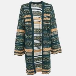 M Missoni Green/Multicolor Patterned Knit Open Front Cardigan L