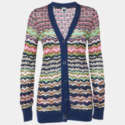Pre Owned M Missoni Multicolor Patterned Knit Button Front Cardigan M