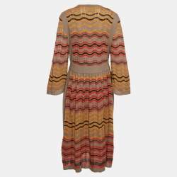 Pre Owned M Missoni Multicolor Patterned Knit Wide Sleeve Long Dress L 