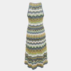 Pre Owned M Missoni Multicolor Wave Pattern Crochet Sleeveless Midi Dress M