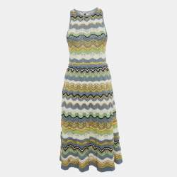 Pre Owned M Missoni Multicolor Wave Pattern Crochet Sleeveless Midi Dress M