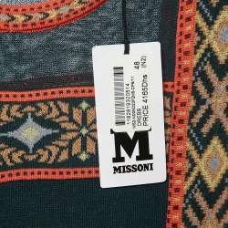 Pre Owned M Missoni Green Patterned Knit Sleeveless Midi Dress L