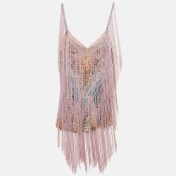 مملوكة مسبقًا Missoni Multicolor Patterned Knit Sleeveless Fringed Top M