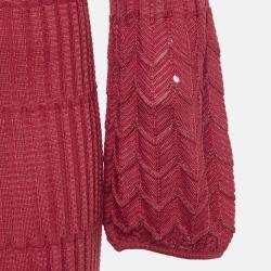 Pre Owned M Missoni Red Patterned Knit V-Neck Midi Dress M