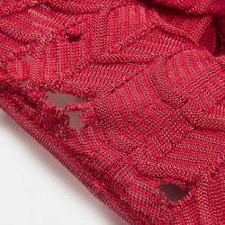 Pre Owned M Missoni Red Patterned Knit V-Neck Midi Dress M