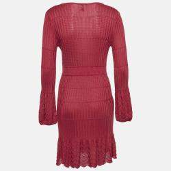 Pre Owned M Missoni Red Patterned Knit V-Neck Midi Dress M