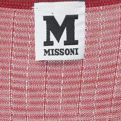Pre Owned M Missoni Red Patterned Knit V-Neck Midi Dress M