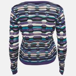 Pre Owned M Missoni Purple Striped Knit Button Front Cardigan M