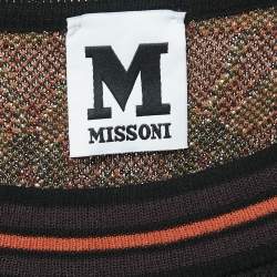 Pre Owned M Missoni Burgundy Patterned Knit Shot Sleeve Midi Dress L