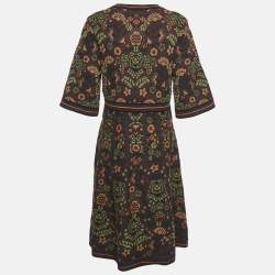 Pre Owned M Missoni Burgundy Patterned Knit Shot Sleeve Midi Dress L