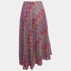 Pre Owned M Missoni Multicolor/Pink Chevron Pattern Jacquard Lurex Knit Midi Skirt S