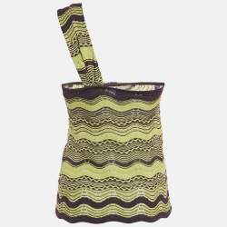 Pre Owned M Missoni Green/Purple Patterned Knit One-Shoulder Top M