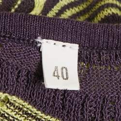 Pre Owned M Missoni Green/Purple Patterned Knit One-Shoulder Top M