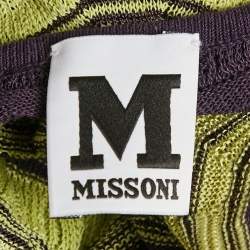 Pre Owned M Missoni Green/Purple Patterned Knit One-Shoulder Top M