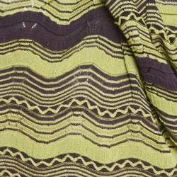 Pre Owned M Missoni Green/Purple Patterned Knit One-Shoulder Top M
