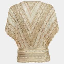 Pre Owned M Missoni Beige Perforated Lurex Knit Crossover Top S
