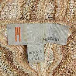 Pre Owned M Missoni Beige Perforated Lurex Knit Crossover Top S