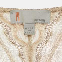 Pre Owned M Missoni Beige Perforated Lurex Knit Crossover Top S